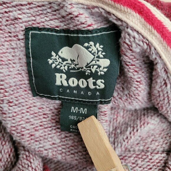 Roots Womens Quarter Zip Sweatshirt Medium Red Speckled Embroidered Logo Cuffs - Picture 11 of 12